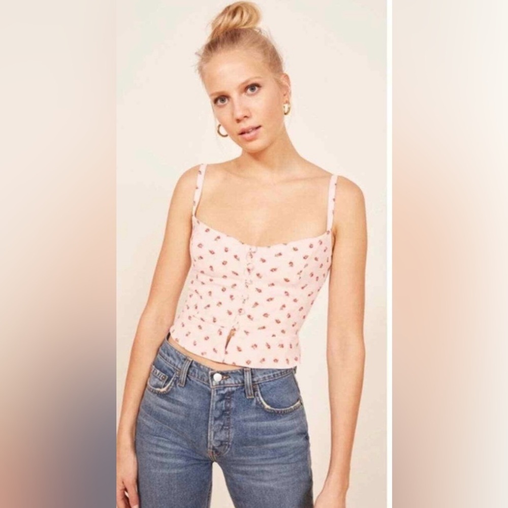 NWT reformation Adela Top in cherries blush light pink size 12 seen on riverdale - Picture 1 of 8